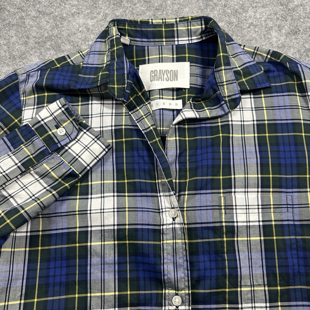 Grayson The Hero Button Up Shirt Womens 02 Blue Green Plaid Cotton Long Sleeve
